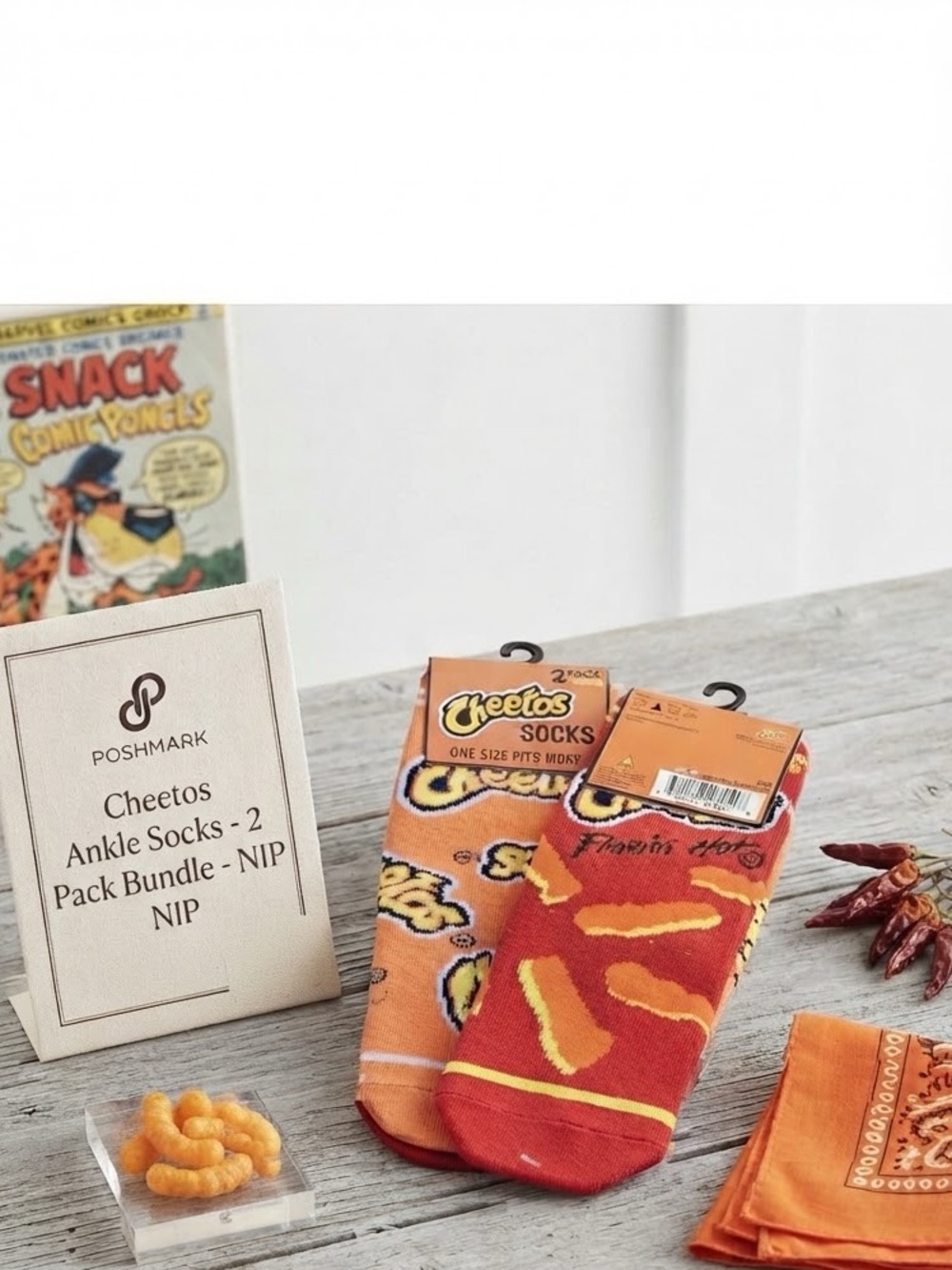 Cheetos 2 Pack Ankle Socks One Size Fits Most Food Funny chips